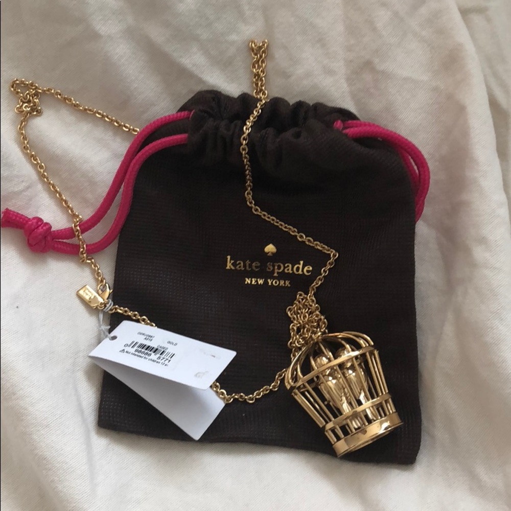 NWT Kate Spade Love birds cage gold necklace